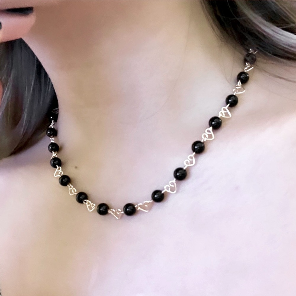 Black Jasper Heart Choker Handmade